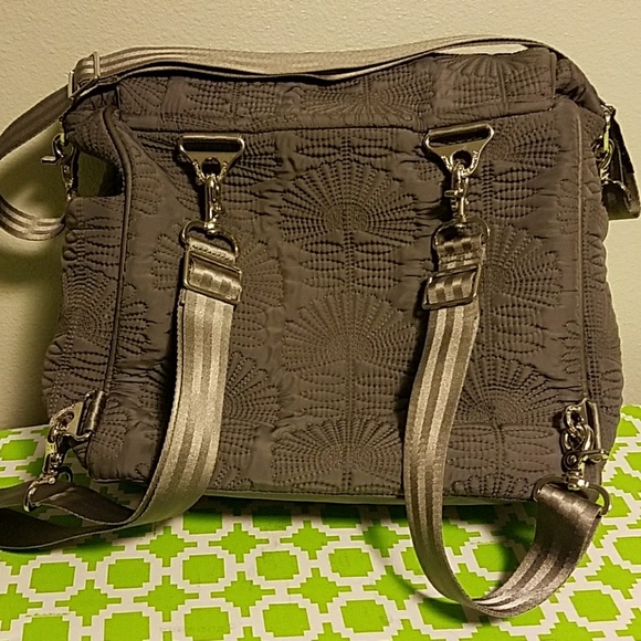 Petunia Pickle Bottom embroidered gray diaper bag